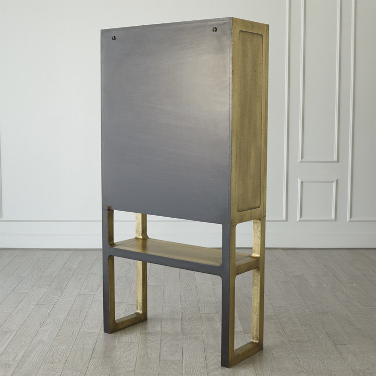 Selenite Sunburst Hardwood Bar Cabinet with Brass Detailing