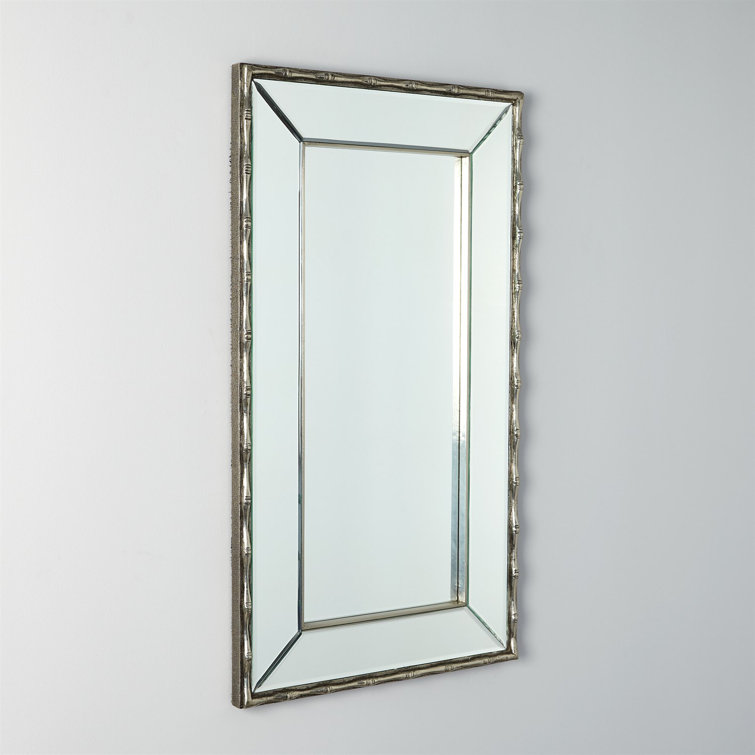 Antique Brass Beveled Wood Rectangular Wall Mirror 42''x24''