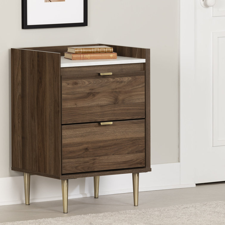 Natural Walnut and Carrara Marble 2-Drawer Nightstand