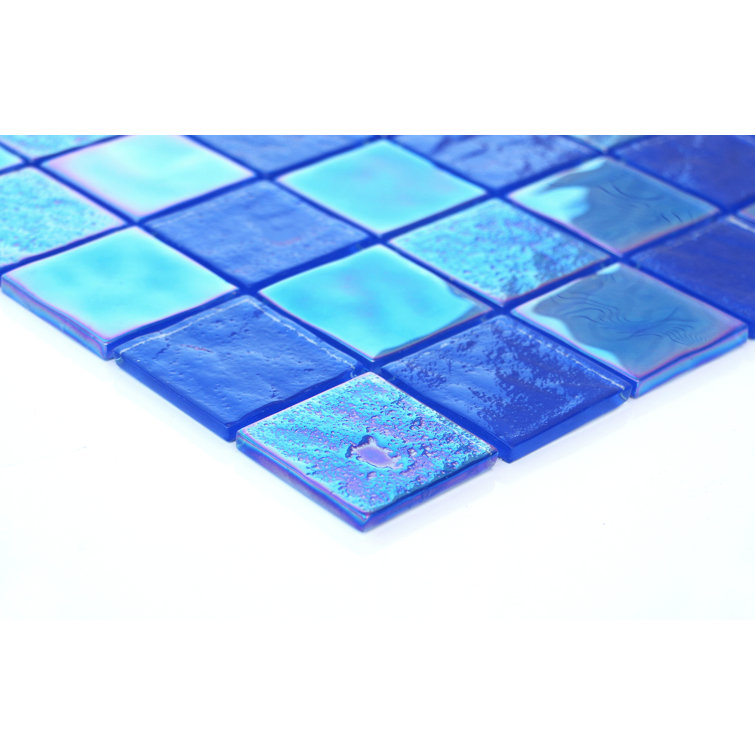 Blue Iridescent Glass Mosaic Sheet Tiles for Wall and Backsplash