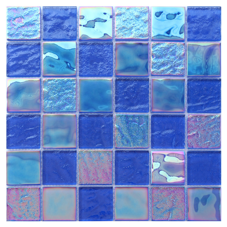Blue Iridescent Glass Mosaic Sheet Tiles for Wall and Backsplash