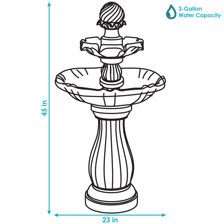 Earth Finish Solar Powered 2-Tier Outdoor Fountain with LED Light
