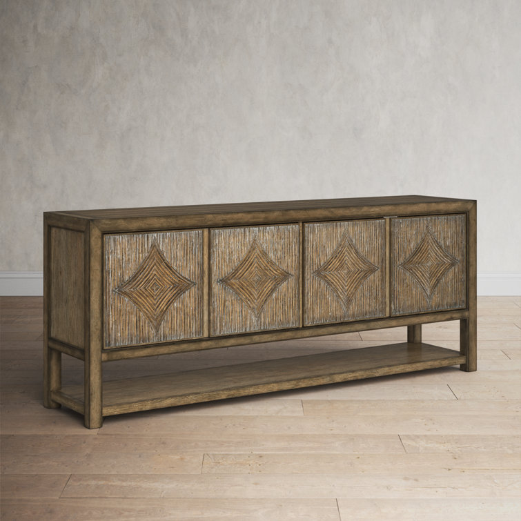 Anders Coastal Wood Reeded 80'' Media Console with Diamond Motifs