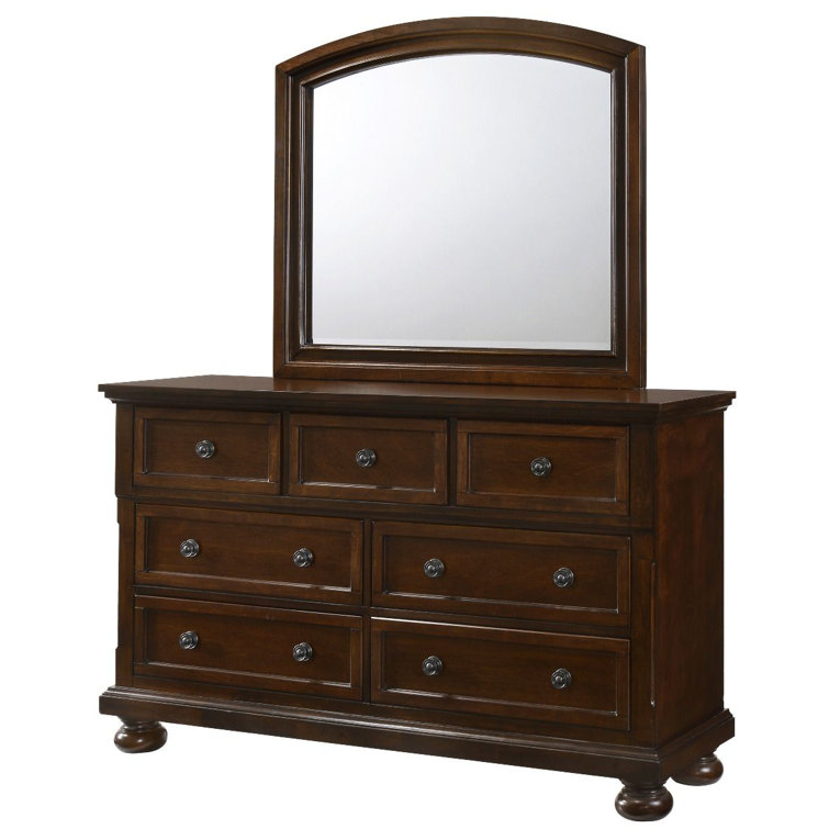 Cherry Wood Rectangular Wall Mirror with Arched Top