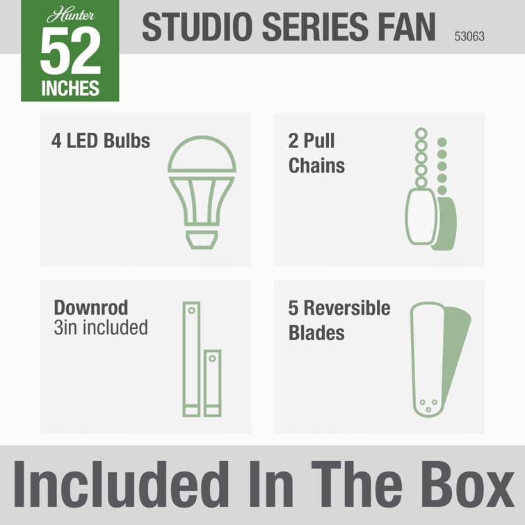 Hunter Studio Series 52" Antique Brass Ceiling Fan with LED Light Kit