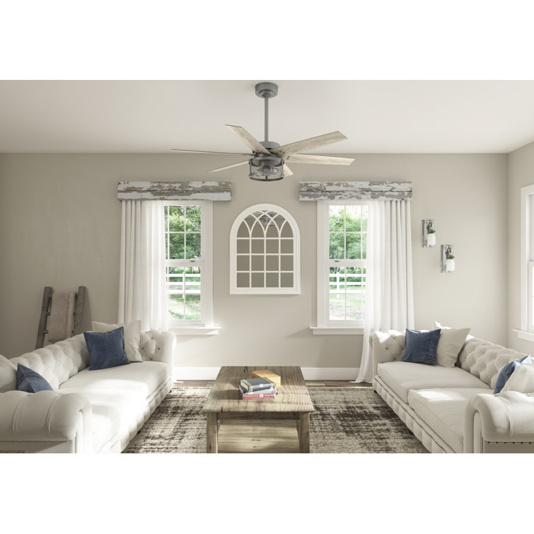 52" Matte Silver 6-Blade Ceiling Fan with LED Light and Remote
