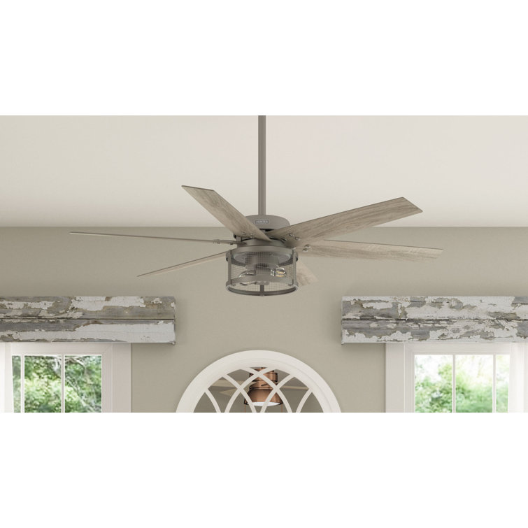 52" Matte Silver 6-Blade Ceiling Fan with LED Light and Remote
