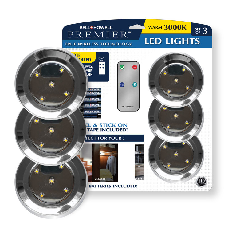 Chrome LED Under Cabinet Puck Lights with Remote Control