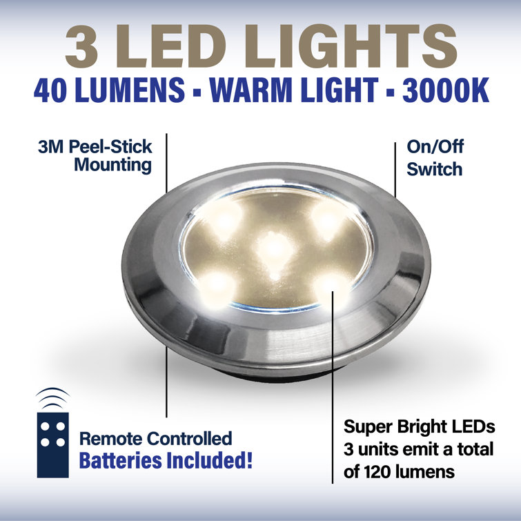 Chrome LED Under Cabinet Puck Lights with Remote Control