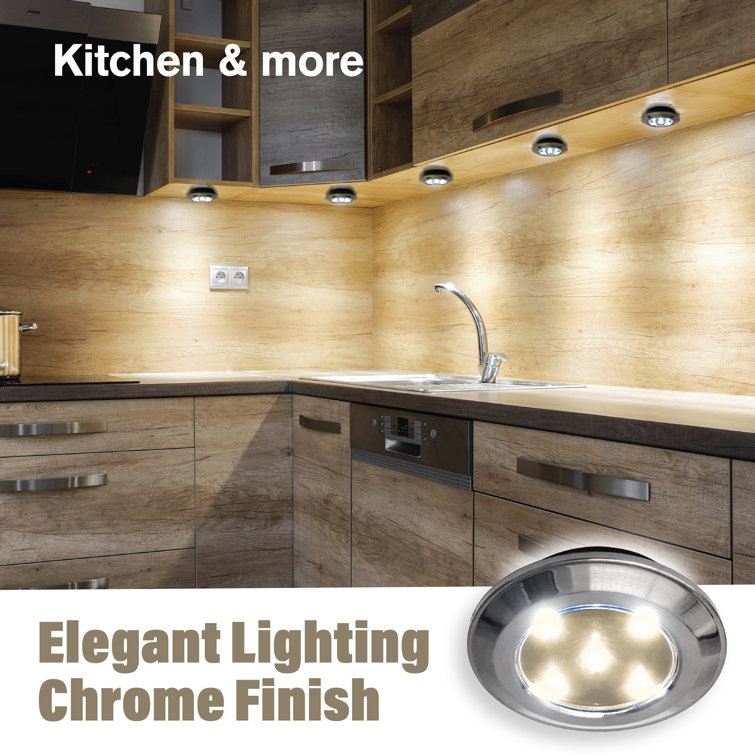 Chrome LED Under Cabinet Puck Lights with Remote Control
