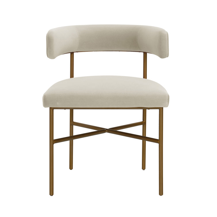 Cream Velvet Upholstered Dining Arm Chair with X-Base