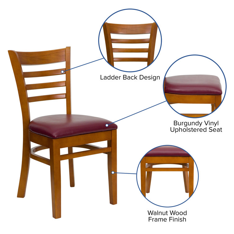 Cherry Wood & Burgundy Vinyl Upholstered Ladderback Side Chair