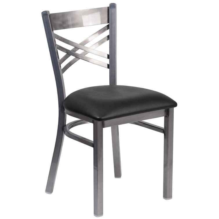 Black Metal Cross Back Side Chair with Vinyl Seat
