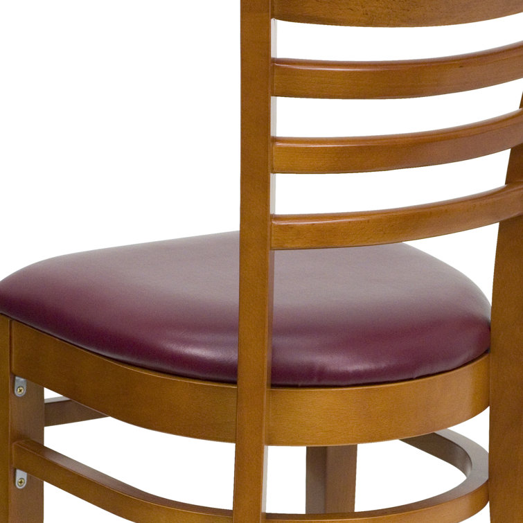 Cherry Wood & Burgundy Vinyl Upholstered Ladderback Side Chair