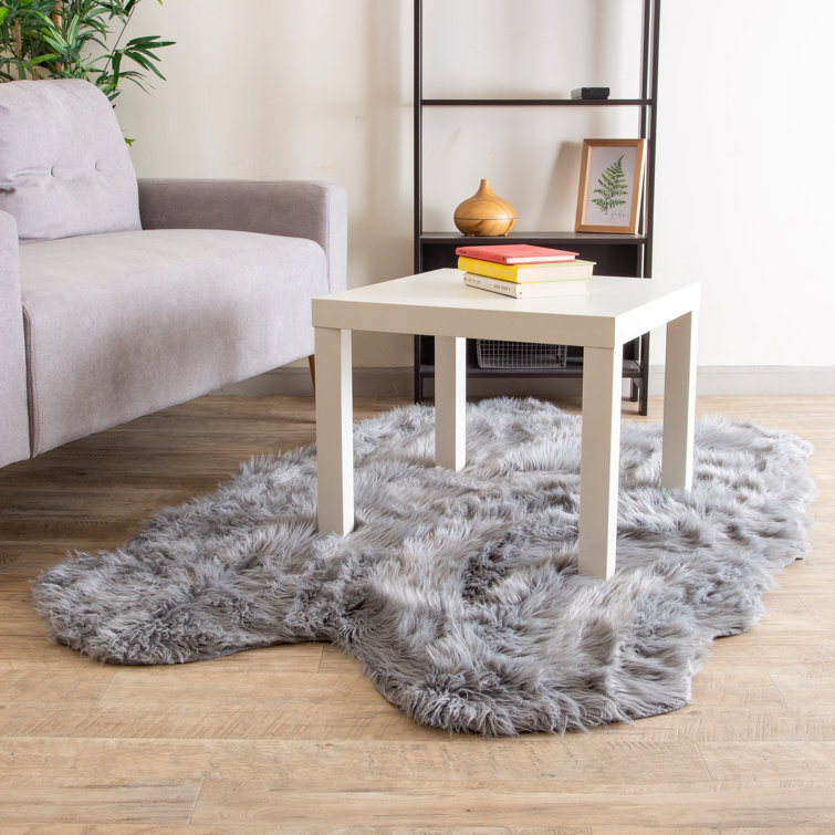 Gray Faux Sheepskin Fur Shag Rectangular Area Rug 4' x 6'