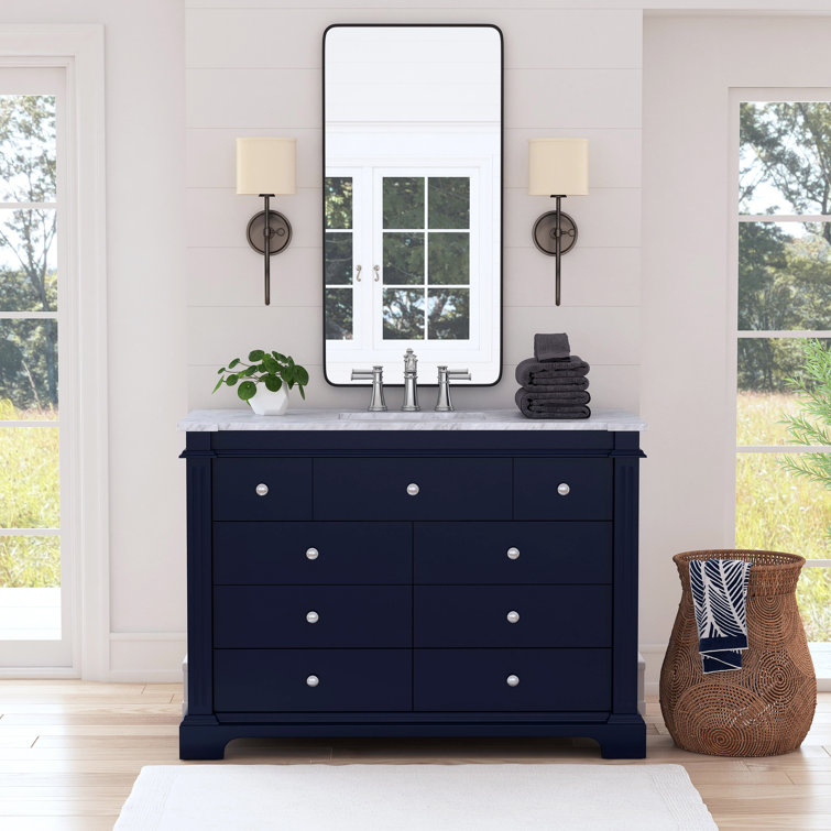Garza 48" Navy Blue Acacia Wood Bathroom Vanity with Marble Top