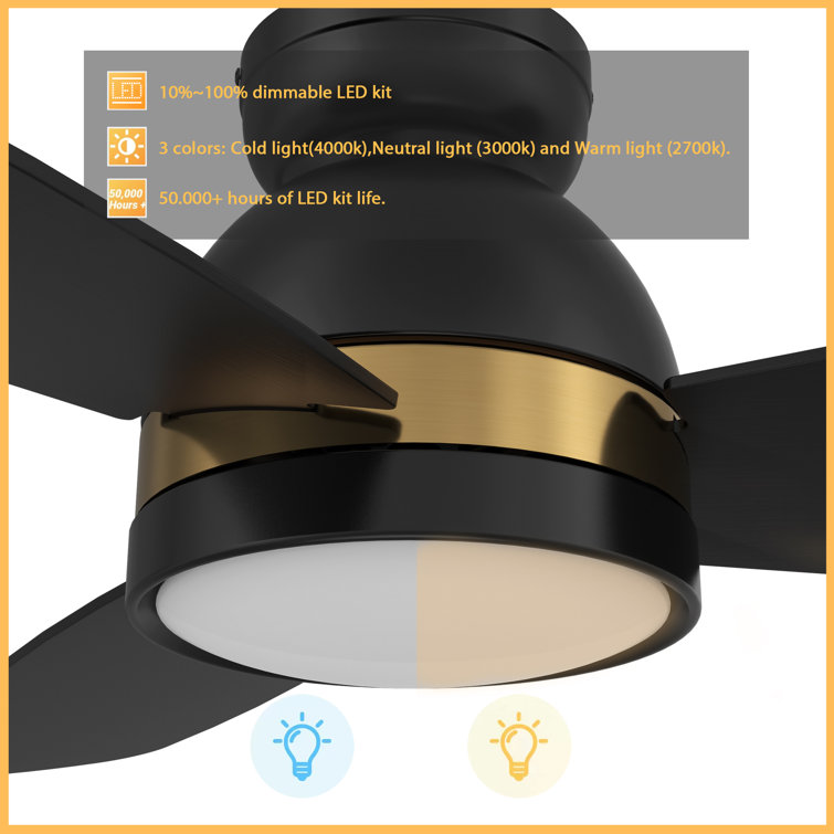48'' Black Smart Ceiling Fan with Light and Remote