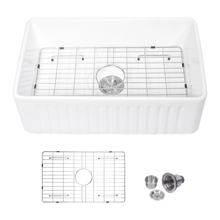 33'' White Ceramic Farmhouse Apron-Front Single Bowl Kitchen Sink