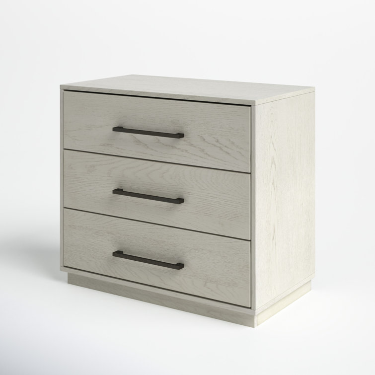 Mallory Whitewash Contemporary 3-Drawer Nightstand with Bronze Pulls