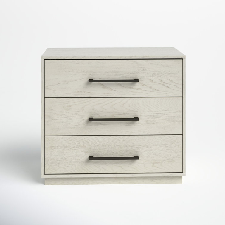 Mallory Whitewash Contemporary 3-Drawer Nightstand with Bronze Pulls