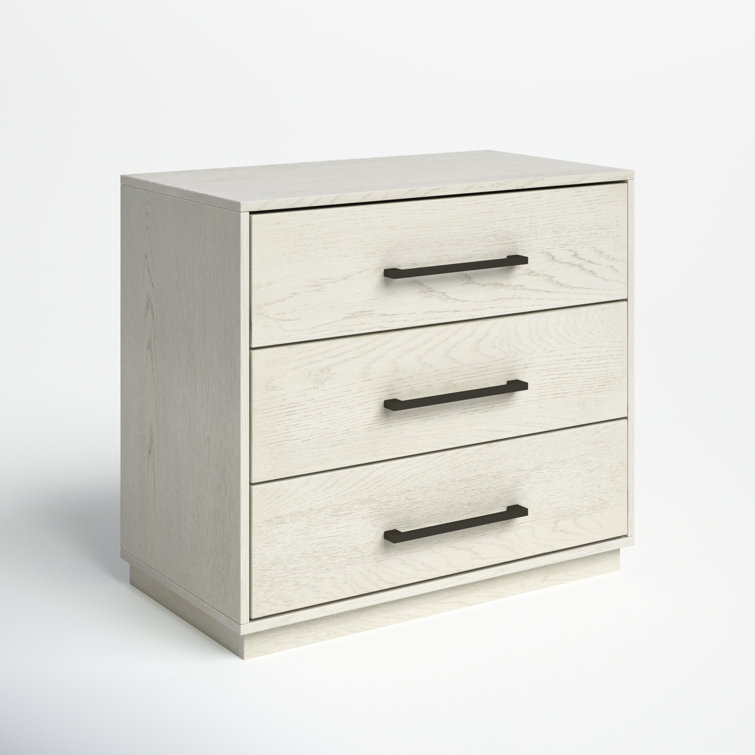 Mallory Whitewash Contemporary 3-Drawer Nightstand with Bronze Pulls