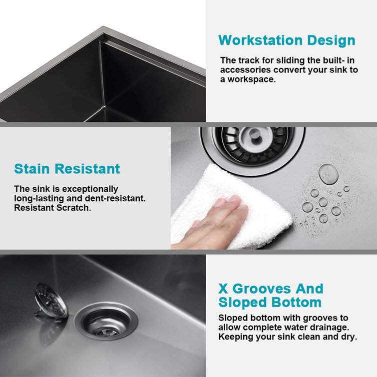 32'' Matte Black Undermount Single Bowl Stainless Steel Kitchen Sink with Accessories