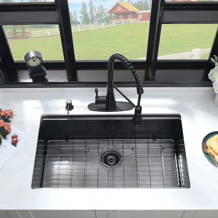 32'' Matte Black Undermount Single Bowl Stainless Steel Kitchen Sink with Accessories