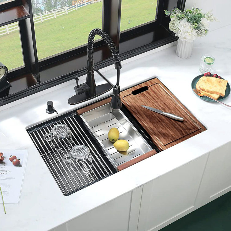 32'' Matte Black Undermount Single Bowl Stainless Steel Kitchen Sink with Accessories