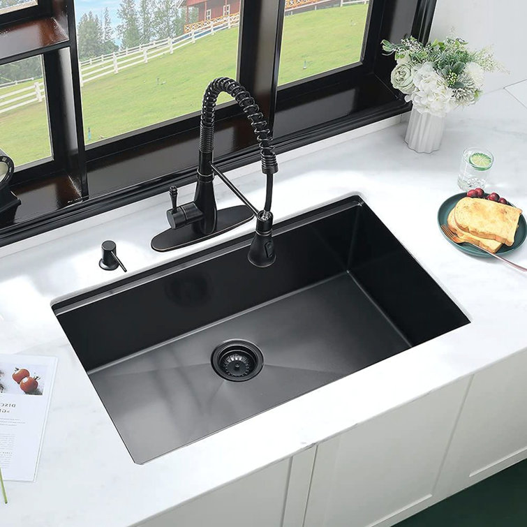 32'' Matte Black Undermount Single Bowl Stainless Steel Kitchen Sink with Accessories