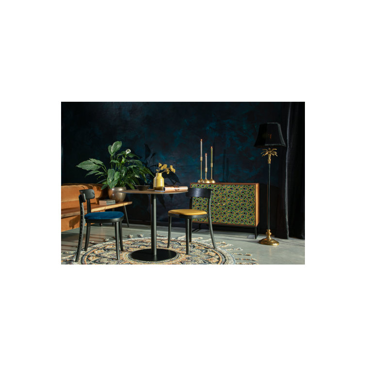 Meena Gold and Black Mango Wood Accent Cabinet with Peacock Feather Inlay