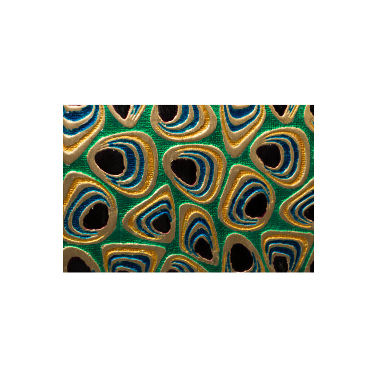 Meena Gold and Black Mango Wood Accent Cabinet with Peacock Feather Inlay