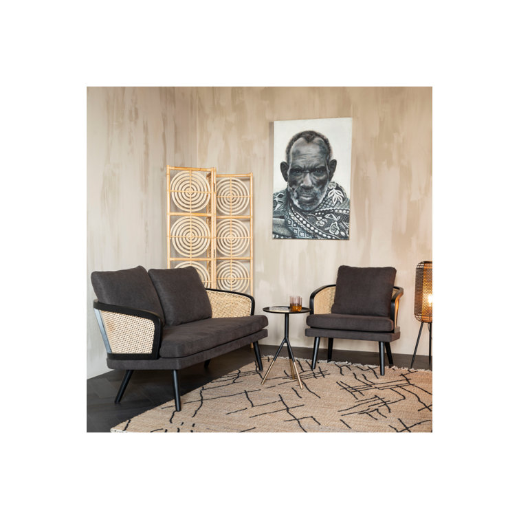 Manou Dark Brown 59'' Rattan-Backed Polyester Loveseat