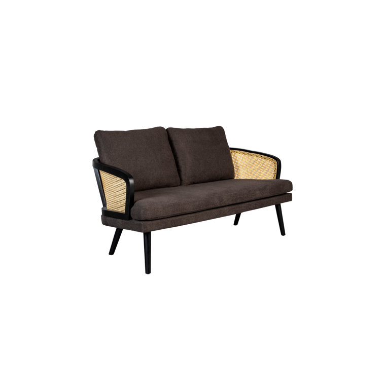 Manou Dark Brown 59'' Rattan-Backed Polyester Loveseat