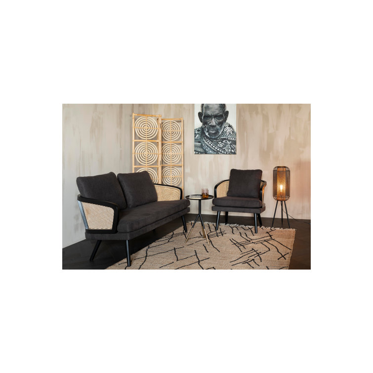 Manou Dark Brown 59'' Rattan-Backed Polyester Loveseat