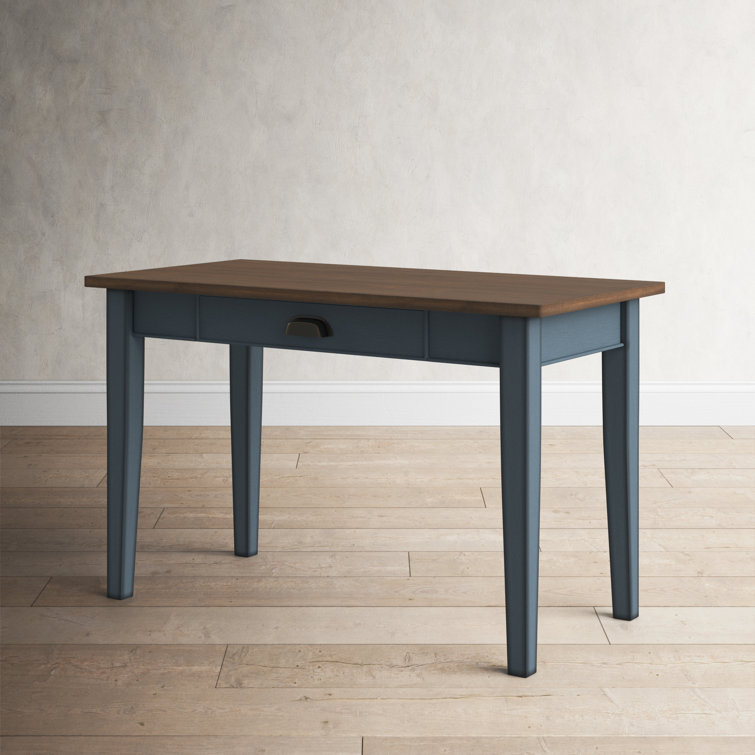 Transitional Blue-Brown Home Office Desk with Drawer & Power Outlet