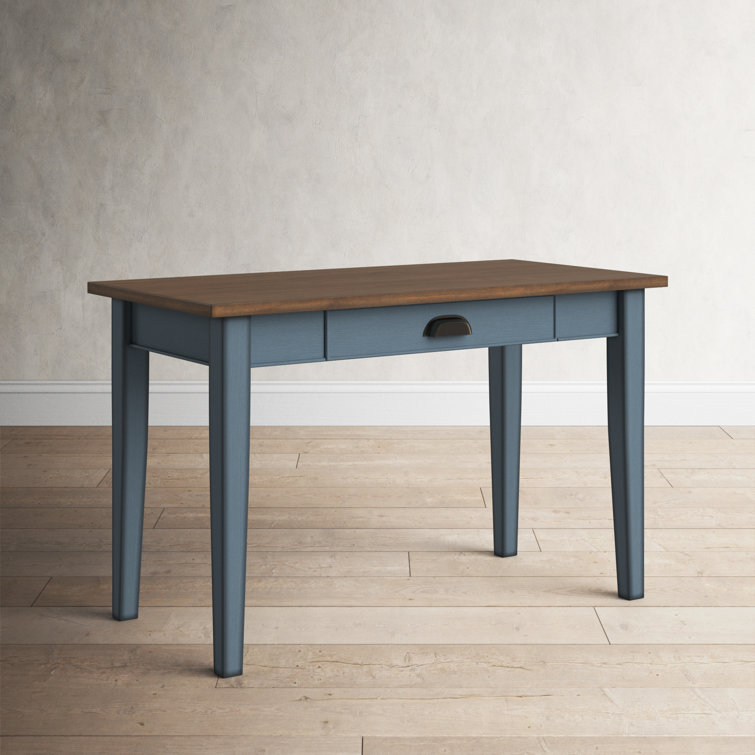 Transitional Blue-Brown Home Office Desk with Drawer & Power Outlet