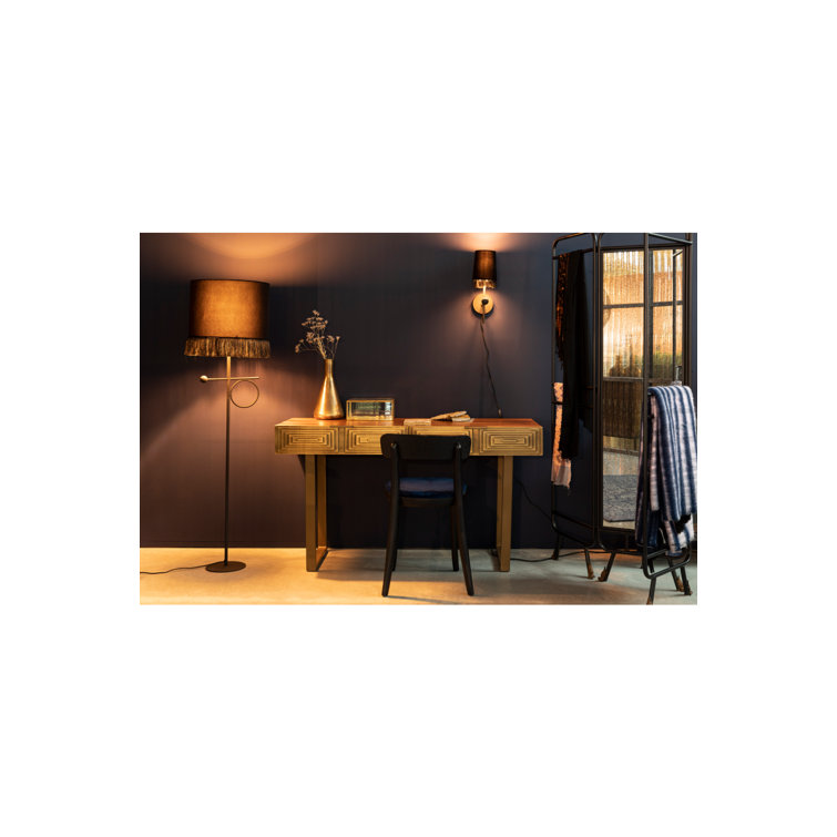 Antique Brass and Brown Hand-Hammered Metal Console Table with Storage
