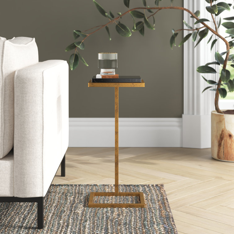 Richwood Black Stone Top 10"x23" Metal Frame Accent Table