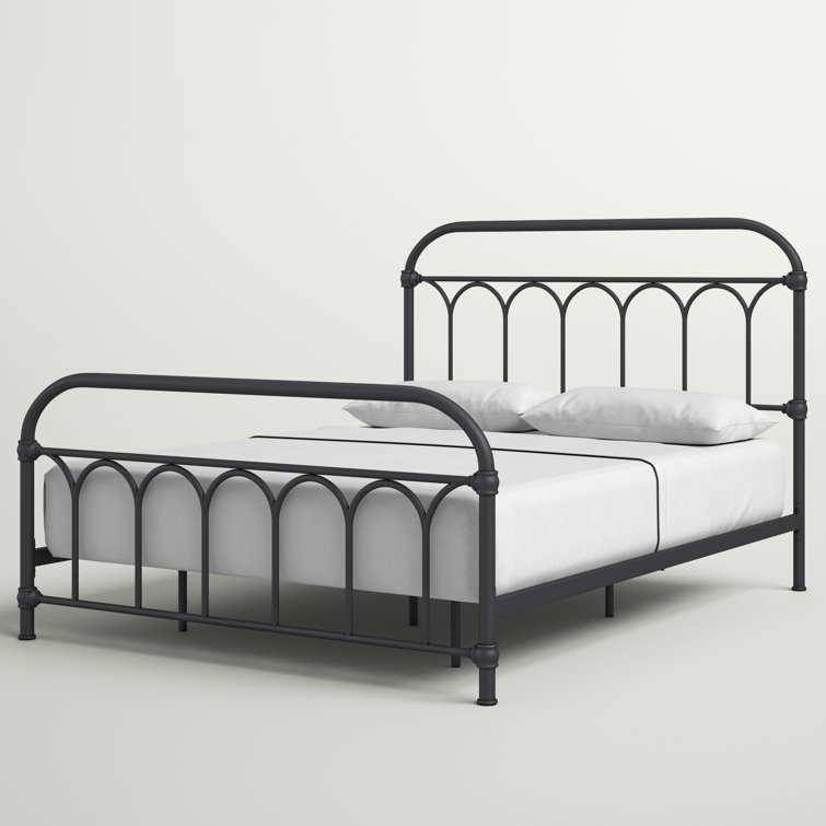 Charmfield Matte Black Queen Metal Bed with Headboard