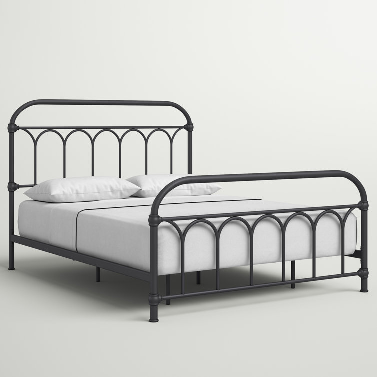 Charmfield Matte Black Queen Metal Bed with Headboard