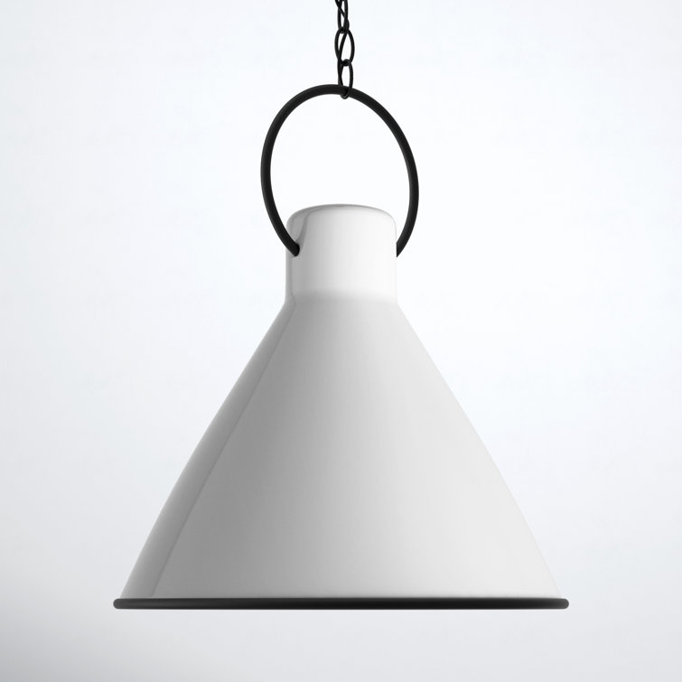 Polished White Steel Cone Pendant Light with Black Accents