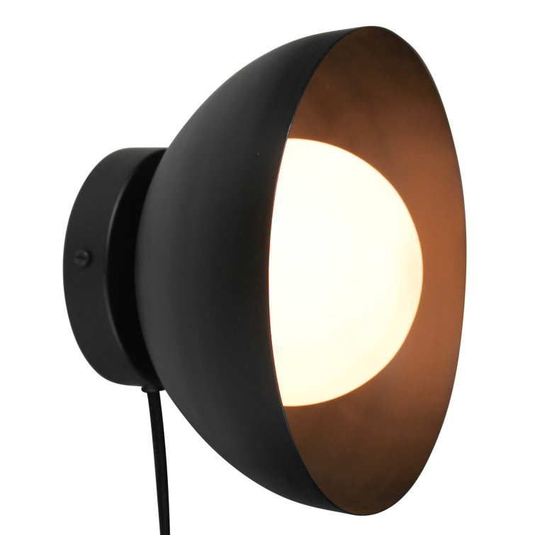 Black Iron Plug-In Wall Light with Frosted Glass Globe