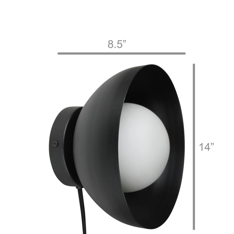 Black Iron Plug-In Wall Light with Frosted Glass Globe