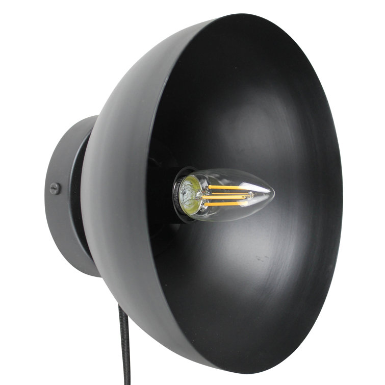 Black Iron Plug-In Wall Light with Frosted Glass Globe