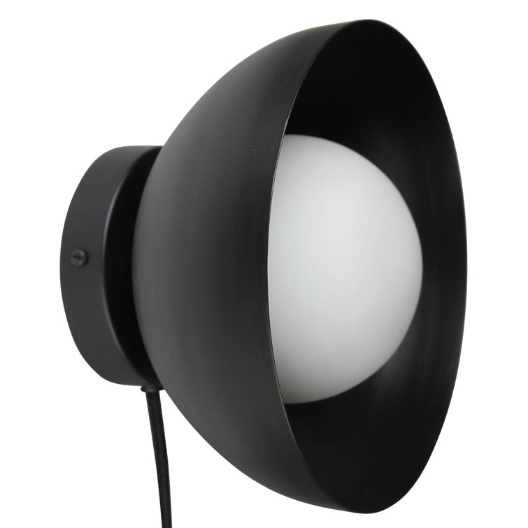 Black Iron Plug-In Wall Light with Frosted Glass Globe