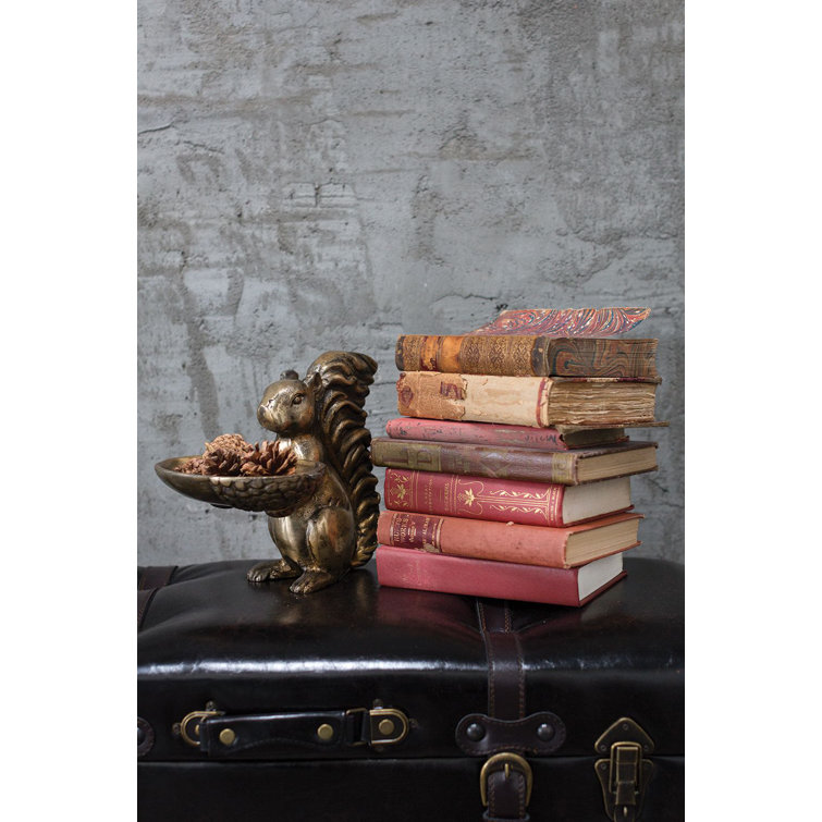 Antique Bronze Cast Metal Squirrel Figurine Bowl, 8.5-inch