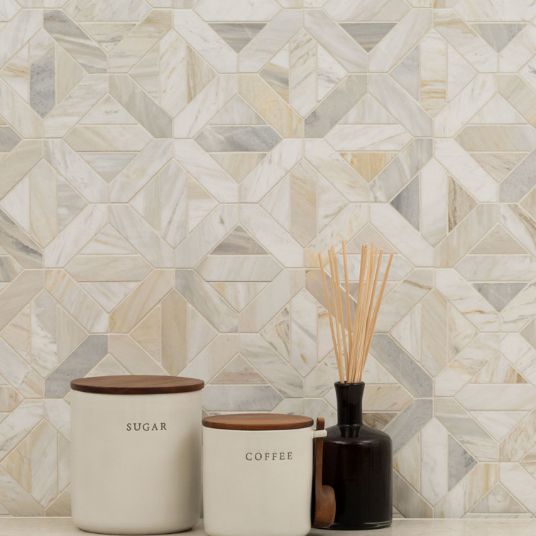 Athena Gold Geometric 12'' x 12'' Honed Marble Mosaic Tile