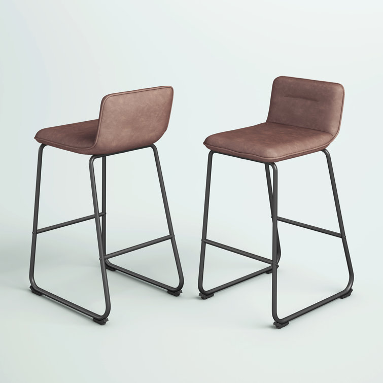 Casper 26'' Black Metal and Espresso Faux Leather Counter Stool Set