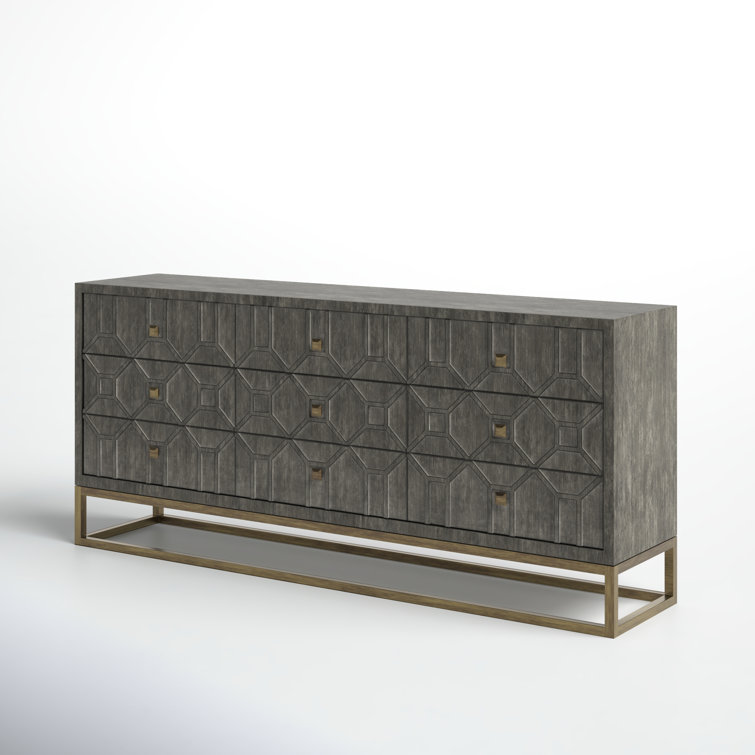 Dezi 70'' Natural Wood Farmhouse Sideboard with Brass Accents