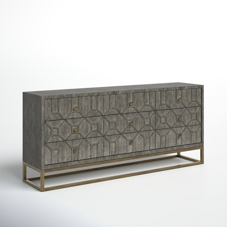 Dezi 70'' Natural Wood Farmhouse Sideboard with Brass Accents